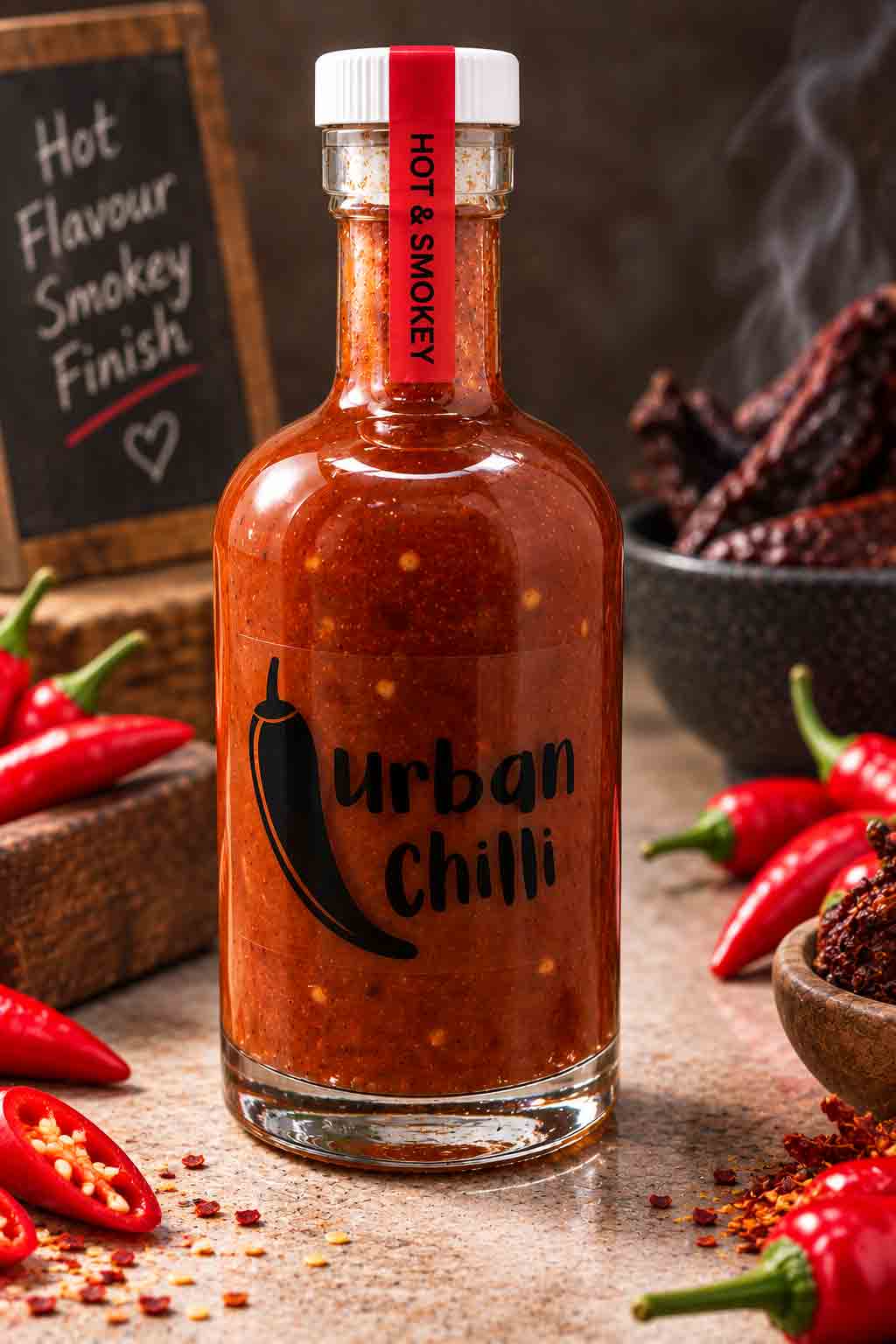 Hot & Smokey 750ml chilli sauce bottle